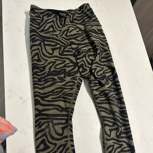 Olive Green Zebra Print Stretch Leggings